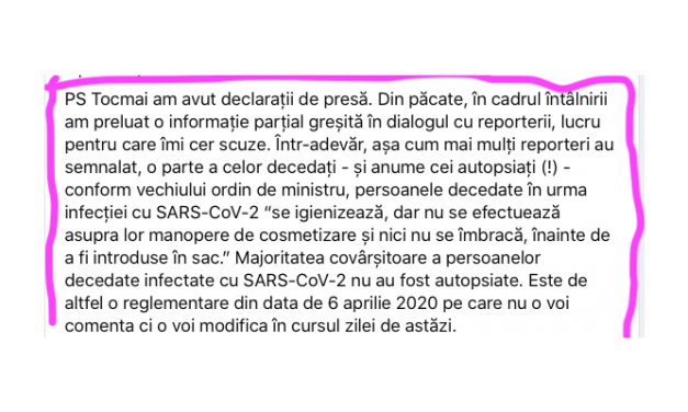 Ministrul Sănătății, minciuni cu vehemență, urmate de scuze în post scriptum