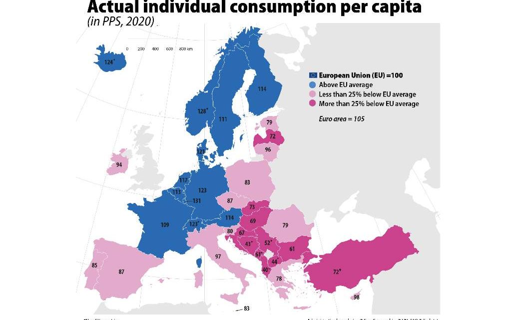 Românii au o putere de cumpărare medie cu 21% sub media Uniunii Europene