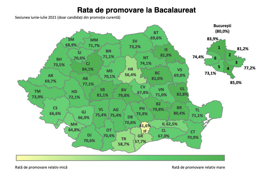Bacalaureat 2021: rata de promovare în fiecare județ; Cluj pe primul loc, Ilfov pe ultimul
