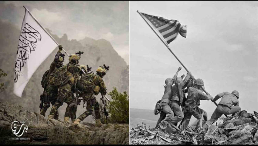 Talibanii în echipamente de război americane batjocoresc fotografia iconică americană din al doilea război mondial