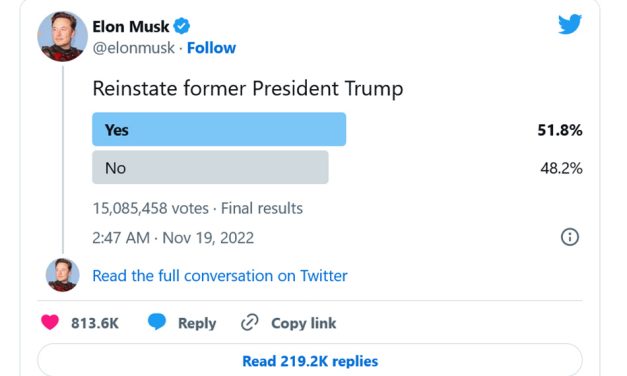 Elon Musk îi redă accesul la Twitter lui Donald Trump. Libertatea de exprimare a câștigat